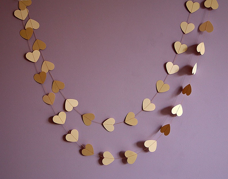 Heart garland, Wedding garland, Wedding decor, Wedding decoration, Rustic wedding garland, Brown kraft and ivory heart garland, KCO-3054 image 1