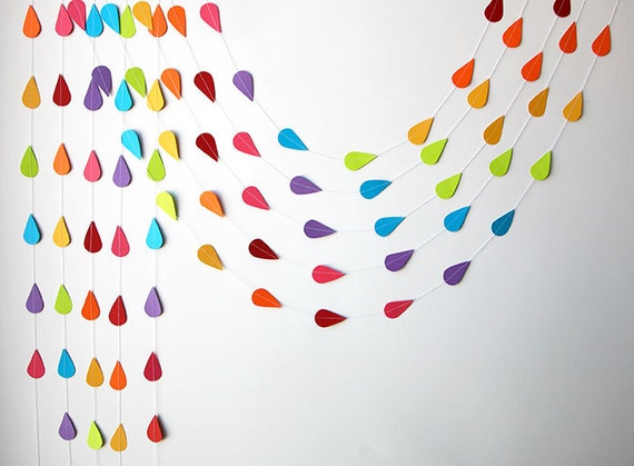 CUSTOM COLORS, Baby shower raindrop garland, Rainbow Raindrop garland,Paper raindrops,Raindrop paper garland,Nursery decor, Spring garland, Il_570xn