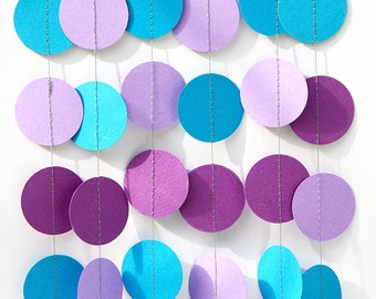 Turquoise, purple, lilac, blue, Birthday party decoration, Paper garland, Mermaid Nursery, Kids room decor, Circles garland, KC-1021