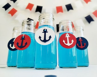 Red white blue navy anchor tag, Nautical party baby shower or wedding, Nautical tag,  Pirate birthday, Favor tags, gift tags, Summer Party