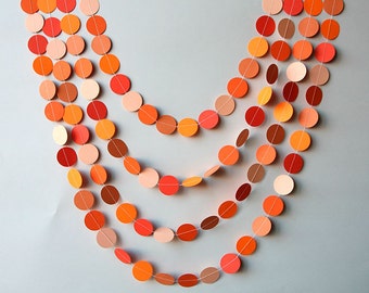 Coral Paper garland - Orange Birthday Decorations - Salmon Circle garland - Photo props - Bridal shower decorations, Nursery, KC-1053