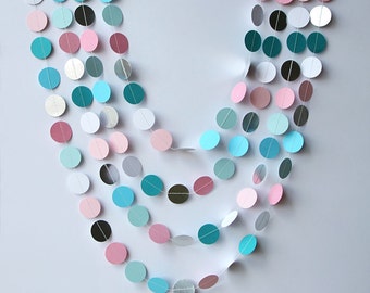 Baby shower decor, Nursery decoration, First birthday decor, Blue pink teal gold white garland, Wedding decorations,Bridal shower, KMCS-8513