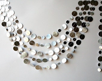 Silver wedding garland, Silver garland, Shimmer garland, Birthday Decorations, Wedding decor, Circle paper garland, Home decor