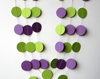 Purple & Green decorations - Purple green garland - Party decor - Birthday decoration - Paper garland - Circles garland, KC-1020