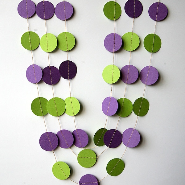 Purple & Green decorations - Purple green garland - Party decor - Birthday decoration - Paper garland - Circles garland, KC-1020