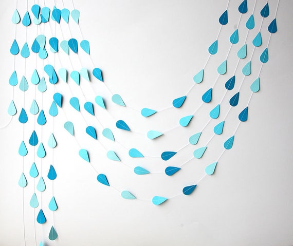 Raindrop garland, Paper raindrops, Raindrop paper garland, Nursery decor, April showers, Spring garland, K-GO-0001, Raindrop baby shower Il_570xn