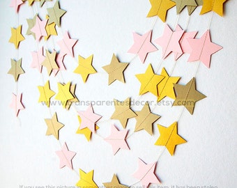 Twinkle Twinkle Little Star, First birthday, Girl Baby Shower decorations, Star garland, Pink gold star garland, Paper garland