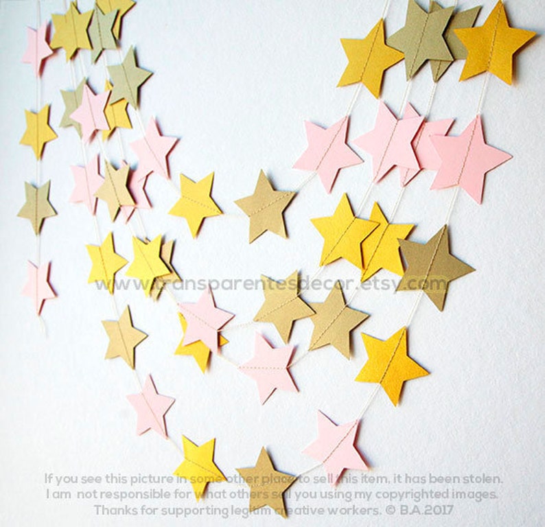 Twinkle Twinkle Little Star, First birthday, Girl Baby Shower decorations, Star garland, Pink gold star garland, Paper garland image 1