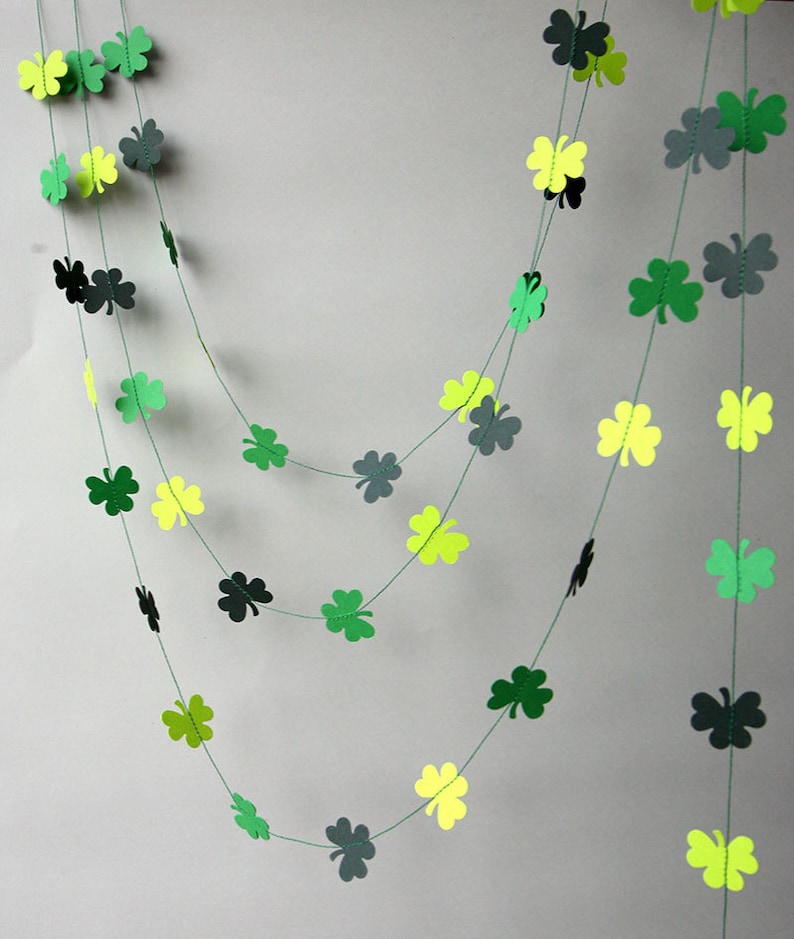 St Patricks Day garland, Clover shamrocks garland, St Patrick's Day banner, Clover decoration, Irish party decor, Irish Wedding, KH-5001 image 4