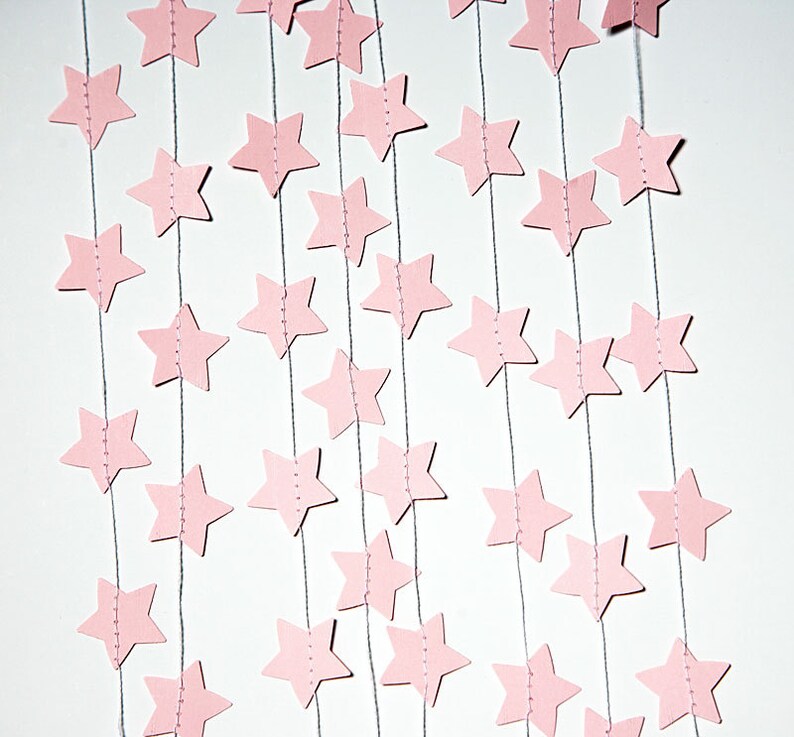 Baby paper garland, Star garland, Pastel pink garland, Baby pink garland decor, Baby shower, Sprinkle shower, Nursery decoration image 2