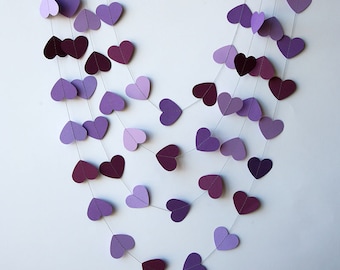 Paper heart garland - Orchid purple violet, Heart garland, Wedding garland, Wedding decoration, Bridal shower decor, Purple wedding,KCO-3032