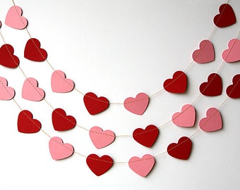 Valentines day heart garland, Red pink heart garland, Valentine decor, Valentines day decor, Paper garland, Wedding decoration, KCO-3050