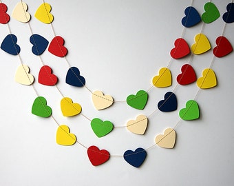 School heart garland, Heart garland, Green, blue, red, cream yellow garland, Nursery decor, Baby shower decor, KCO-3023