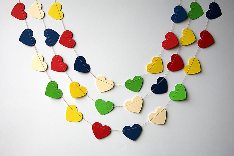 blue cream yellow garland KCO-3023 Rainbow garland Green Heart garland Baby shower decor Nursery decor red Rainbow heart garland
