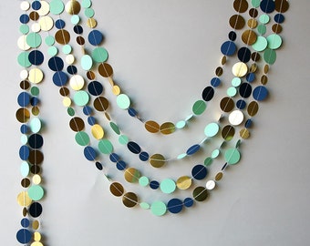 Navy gold garland, Gold mint garland, Navy blue Mint gold wedding decor, Metallic garland,  Paper garland, Wedding decor, KMCG-8501