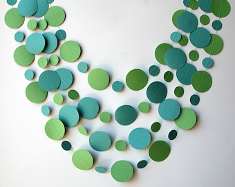 Set of 2x10 ft., Paper garland, Teal & Sage green garland, Circle garland, Birthday decorations, Party garland, Christmas decor, KC-1067