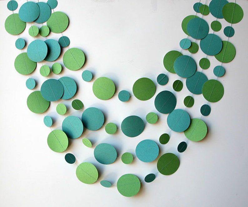 Set of 2x10 ft., Paper garland, Teal & Sage green garland, Circle garland, Birthday decorations, Party garland, Christmas decor, KC-1067 zdjęcie 1