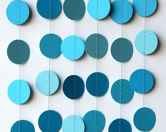 Blue paper garland - Baby shower, Boy's birthday party,  Nursery decor - Birthday decoration, Blue wedding, KC-1059