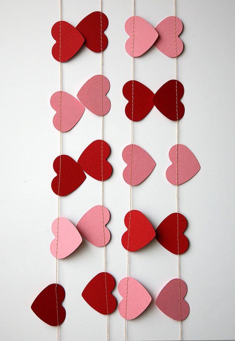 Valentines day heart garland, Red pink heart garland, Valentine decor, Valentines day decor, Paper garland, Wedding decoration, KCO-3050 image 2