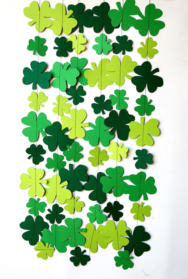 St Patricks Day decorations, Greenery Garland, Shamrocks garland, Clover garland, Leaf garland, Irish party decor, Irish Wedding, KH-5004 image 2