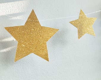 Twinkle Twinkle Little Star Gold Glitter Star Garland, Party Theme, Baby Shower Decor, Gold Star Decoration, First Birthday Decor
