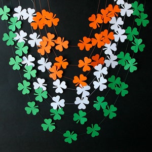 St Patricks Day, Set of 3 Garland, Irish garland, St Patricks Day decorations, Green Orange White Clover, Shamrocks garland, KH-5005