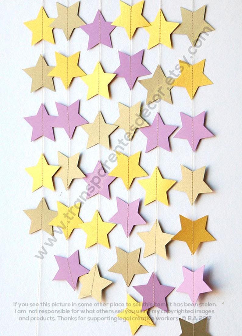 Twinkle twinkle little star birthday garland, Lavender gold star garland, Baby shower, First birthday, Star garland, Paper garland, image 1