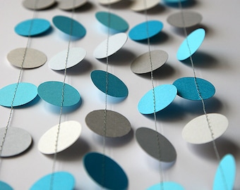 Blue gray garland, Blue Gray Nursery Decorations, Blue, grey, turquoise garland, Paper garland, Wedding decor, Bridal shower decor,  KC-1055