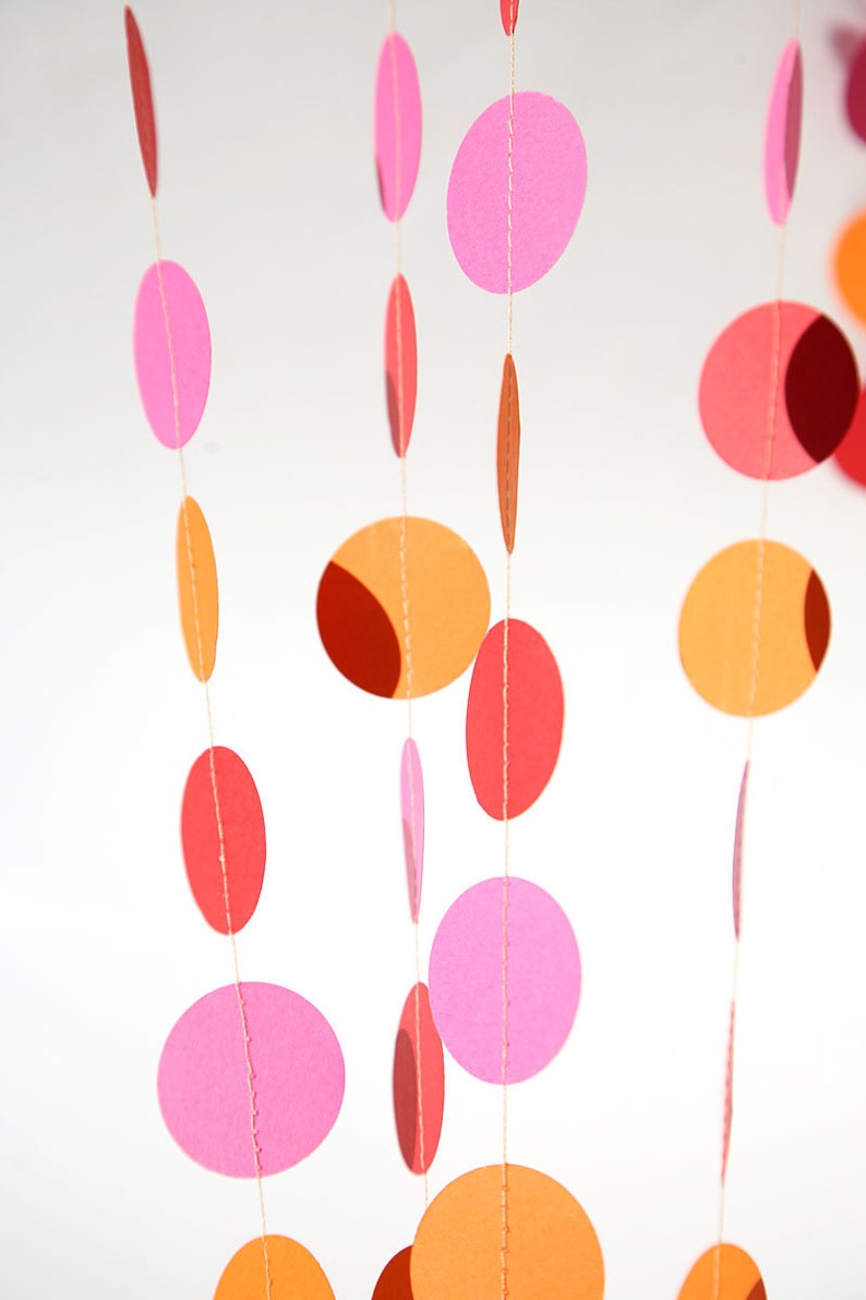 Guirlande d'anniversaire de fille, décorations de fête d'anniversaire, guirlande de sirènes, fuchsia, orange et rouge, fête d'été, guirlande de papier, salle de jeux de chambre d'enfant image 4