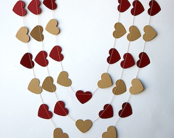 Rustic wedding decor, Wedding party decoration, Maroon brown garland, Wedding heart garland, Rustic kraft brown garland, KCO-3048