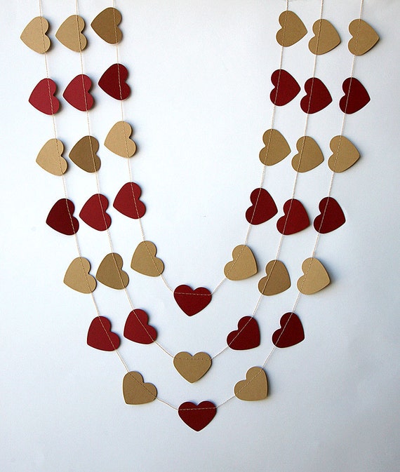 Rustic wedding decor, Wedding party decoration, Red cherry & kraft heart garland, Heart garland, Rustic kraft brown garland, KCO-3048 Il_570xn