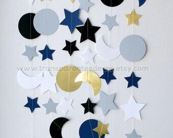 Moon & Star garland, Twinkle Little Star baby Shower, Nursery boy decor, I Love you to the Moon and Back decor, Moon garland Christmas Gift