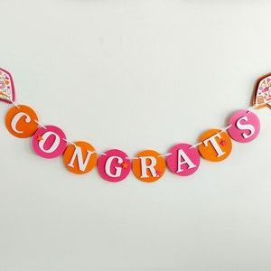 Orange Pink and White Graduation Banner Party Decorations, Custom Name Congrats Banner, Personalizable Class of 2024 Graduation image 7