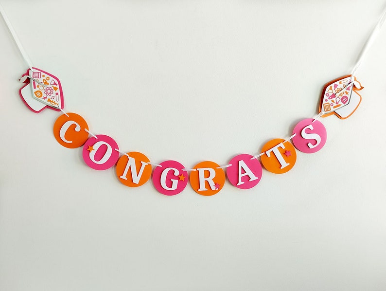 Orange Pink and White Graduation Banner Party Decorations, Custom Name Congrats Banner, Personalizable Class of 2024 Graduation image 7