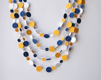 Blue yellow and white harland, wedding garland ,Paper garland, Birthday decorations, Birthday party,Yellow, blue & white garland, KC-1075