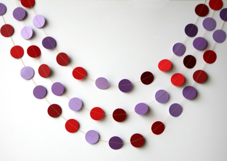 Dots garland Orchid violet purple red garland Nursery decoration Paper garland Birthday Decorations KNMC-114AN Bridal shower