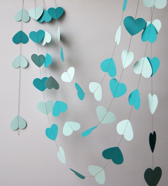 Wedding heart garland, Wedding decor, Bridal shower garland, Wedding decorations, Bridal shower decor, Teal wedding, Paper garland, KCO-3030 Il_570xn