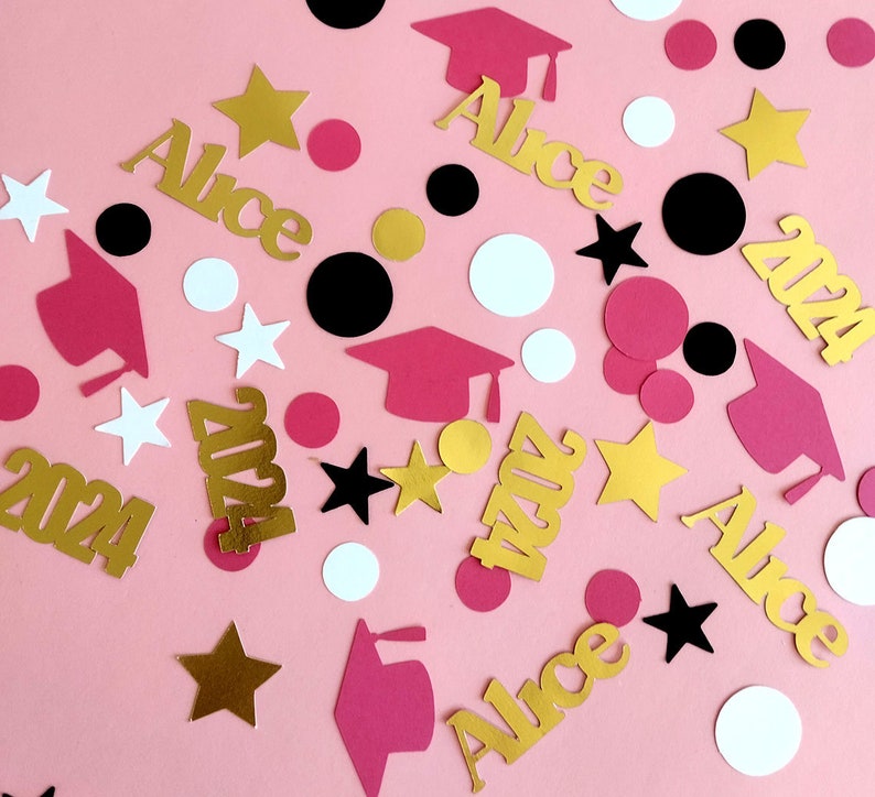 Hot pink graduation cap confetti.