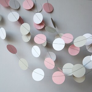 Pink, gray & white paper garland Pink gray white nursery decor Girl baby shower, Girl birthday banner, Wedding shower, KC-1034 image 2