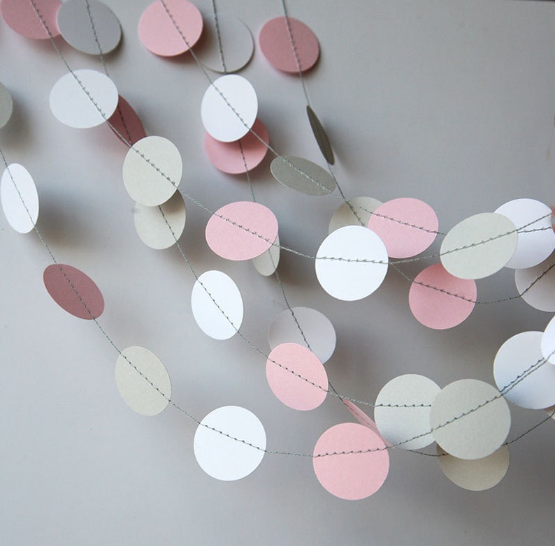 Pink, gray & white paper garland Pink gray white nursery decor Girl baby shower, Girl birthday banner, Wedding shower, KC-1034 image 2