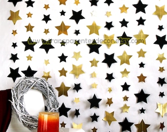 New Year's Eve Backdrop, New Year's Eve decorations, Black & Gold Star Garland, New Year's Party Photo Booth, New Year's Wall Decor