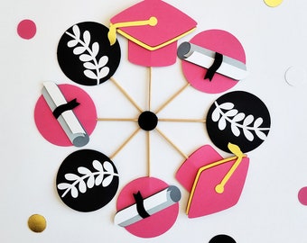 Pink Graduation Cupcake Toppers, Graduation Party Cupcake Toppers, Graduation Party Decorations Graduate Party, Disco Cowgirl Graduation