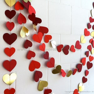 Valentines Day decor Valentines party backdrop Red gold hearts paper wedding garland Valentine garland Bridal shower decorations