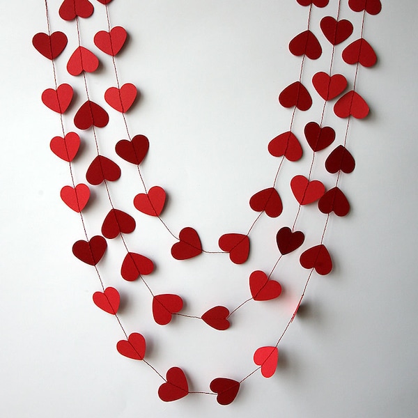 Valentines Day, Valentines Day decor, Valentine garland, Red Heart Banner, Red Heart Garland, Heart Backdrop, Paper heart garland, KCO-3047