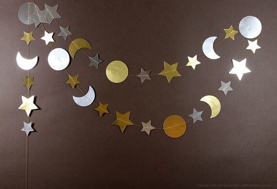 I Love you to the Moon and back decorations, Gold Silver Moon and Stars Garland, Twinkle Little Star, Moon and Stars Nursery Decor, Favors Il_570xn