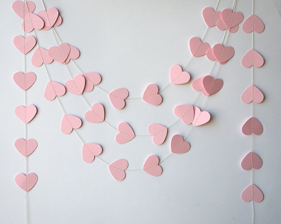Wedding Decoration, Paper Garland, Pink Heart Garland, Heart Garland