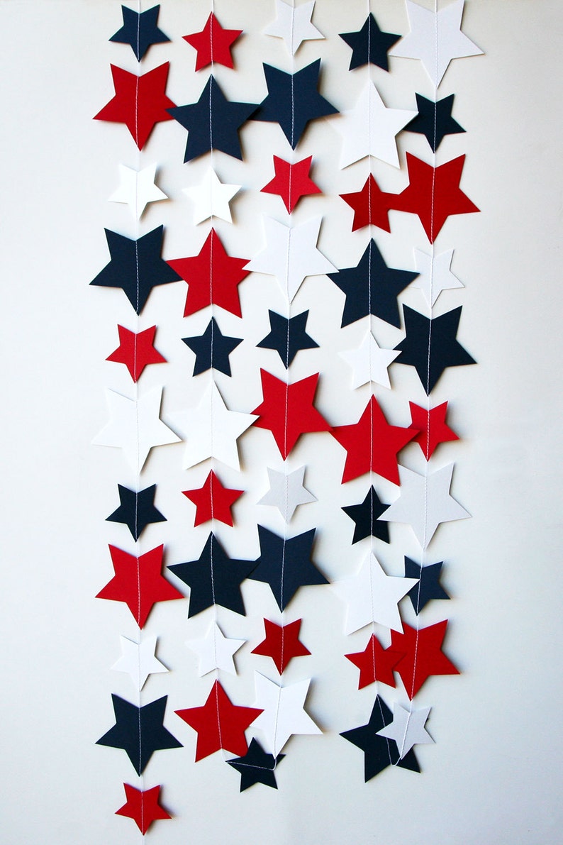 Star garland, 4th of July garland, 4th of July decor, Red white blue, Paper garland, Patriotic decor, 4th of July banner image 2