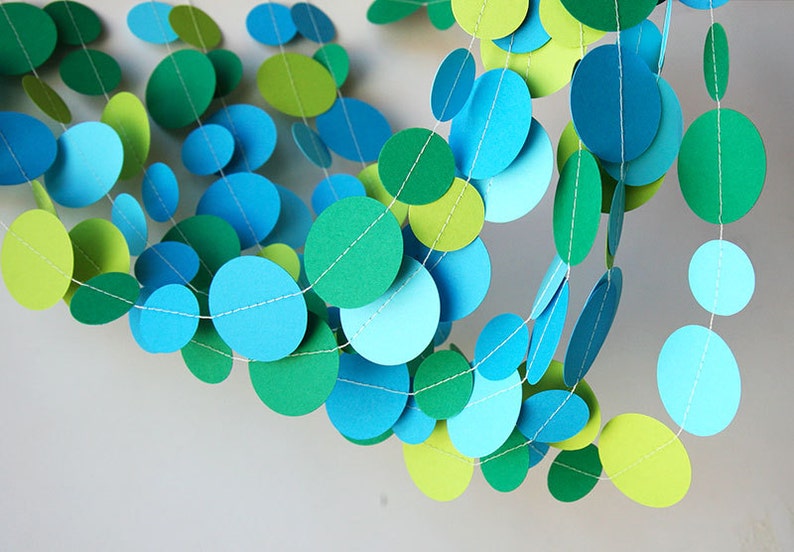 Blue & Green Garland, Spring garland, Birthday Garland, Baby Shower garland, Paper garland,Nursery Decor, Wedding Decorations, KC-1203 image 3