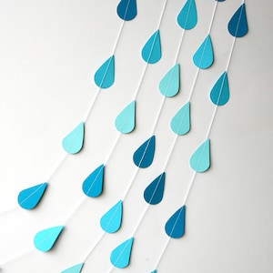 Ombre blue garland, Raindrop garland, Paper raindrops, Paper garland, April showers, Spring shower, KGO-6001, Raindrop baby shower