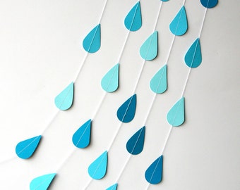 Ombre blue garland, Raindrop garland, Paper raindrops, Paper garland, April showers, Spring shower, KGO-6001, Raindrop baby shower